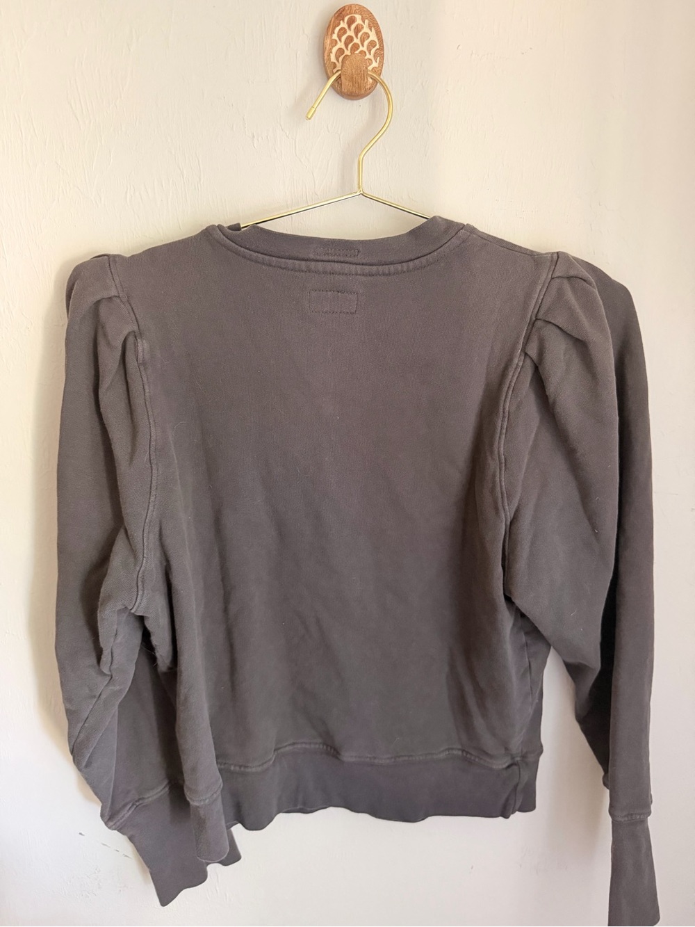 MOTHER Curveball Puff-Sleeve Crewneck Sweatshirt - Gray - Picture 3 of 3